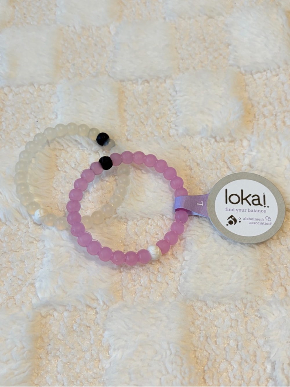 Lokai Bracelet Set Purple White Alzheimer’s Association Balance Beaded Size L